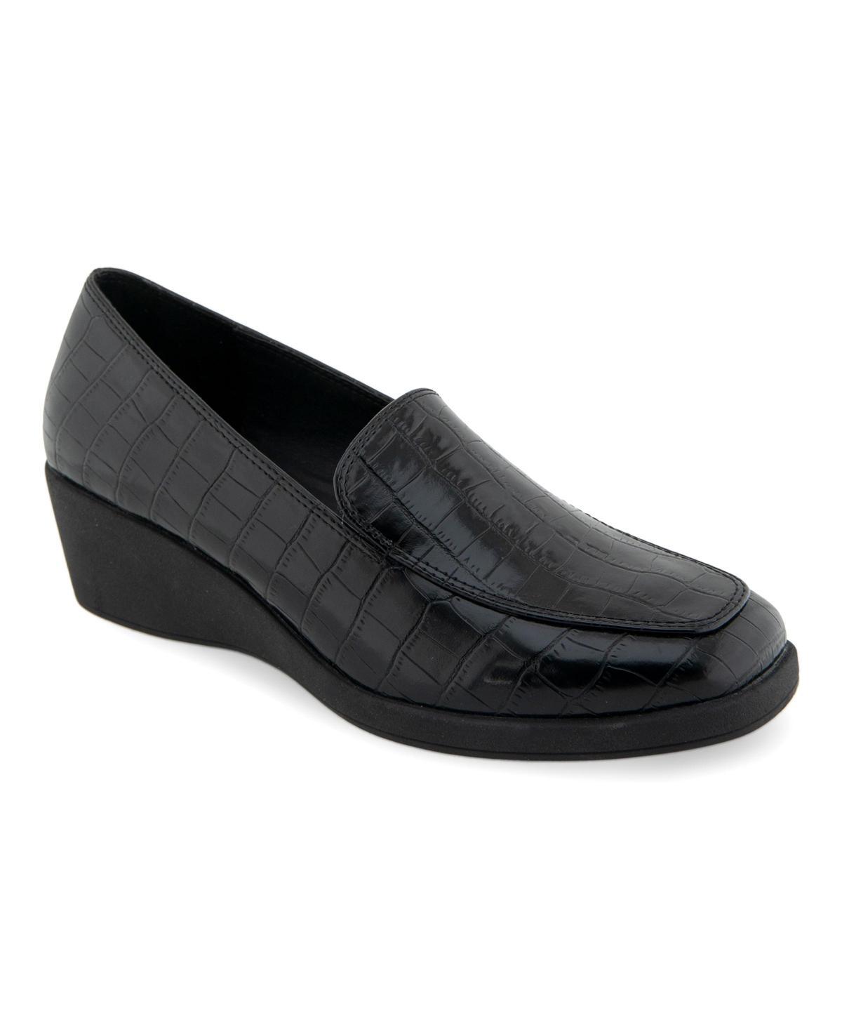 Aerosoles Tart Women's Wedge Heel Loafers, Size: 7.5, Black Faux Leather Product Image