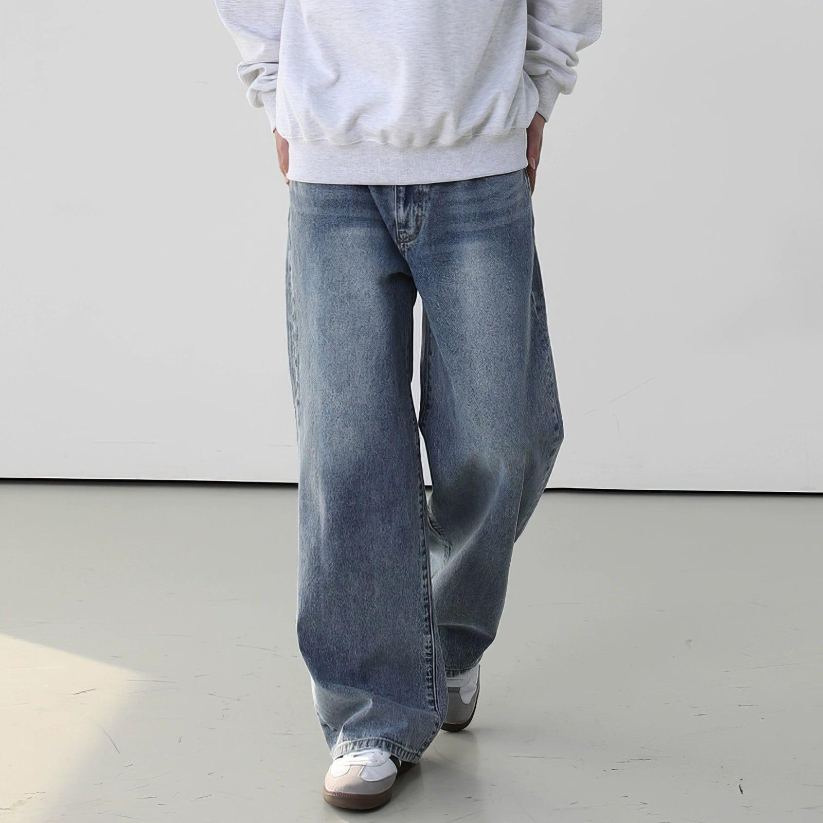 RT No. 11732 BLUE WIDE STRAIGHT DENIM JEANS Product Image