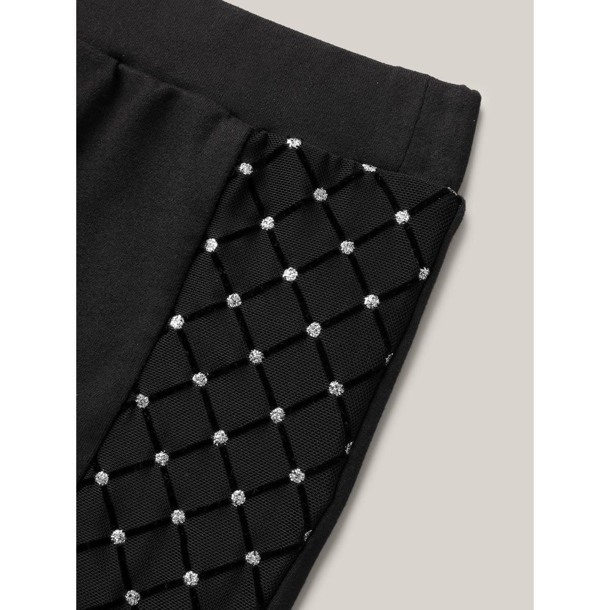 Plus Size Mesh Spliced Skinny-Fit Leggings Women Black Elegant High stretch Skinny Mid Rise Everyday Leggings BloomChic 18-20/2X Product Image