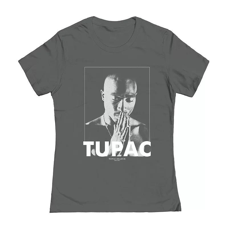 Juniors' Tupac Praying Hands Graphic Tee, Girl's, Size: Medium, Grey Product Image