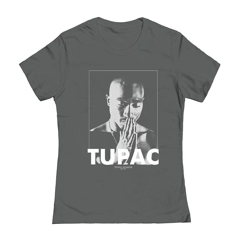 Juniors' Tupac Praying Hands Graphic Tee, Girl's, Size: Medium, Grey Product Image