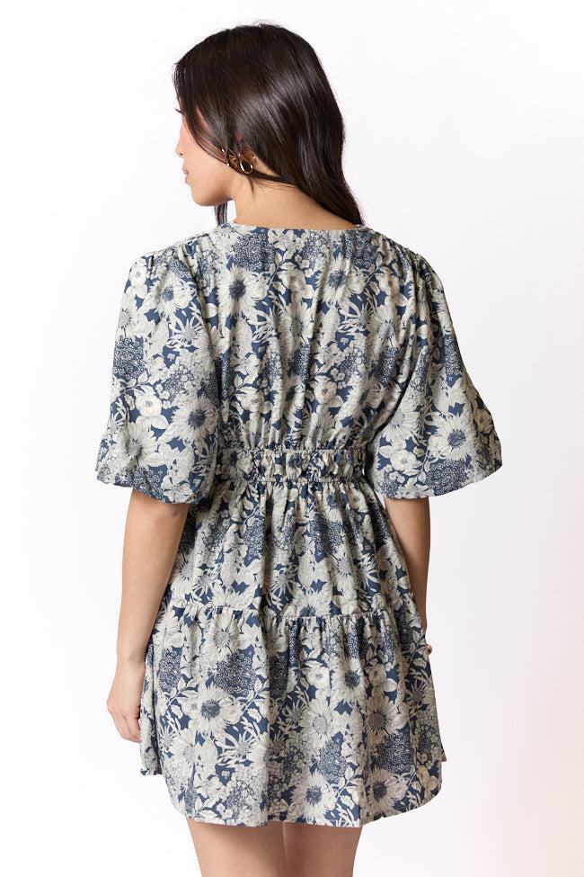 Build My Empire Navy Tie Front Floral Mini Dress SALE Product Image