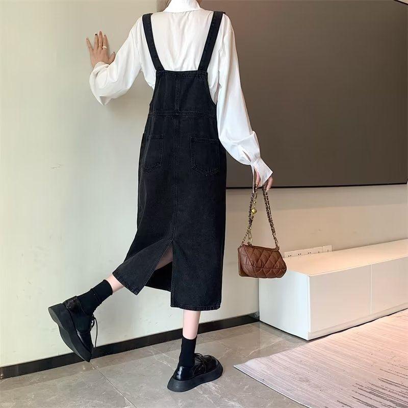 Washed Midi Denim Overall Dress Product Image