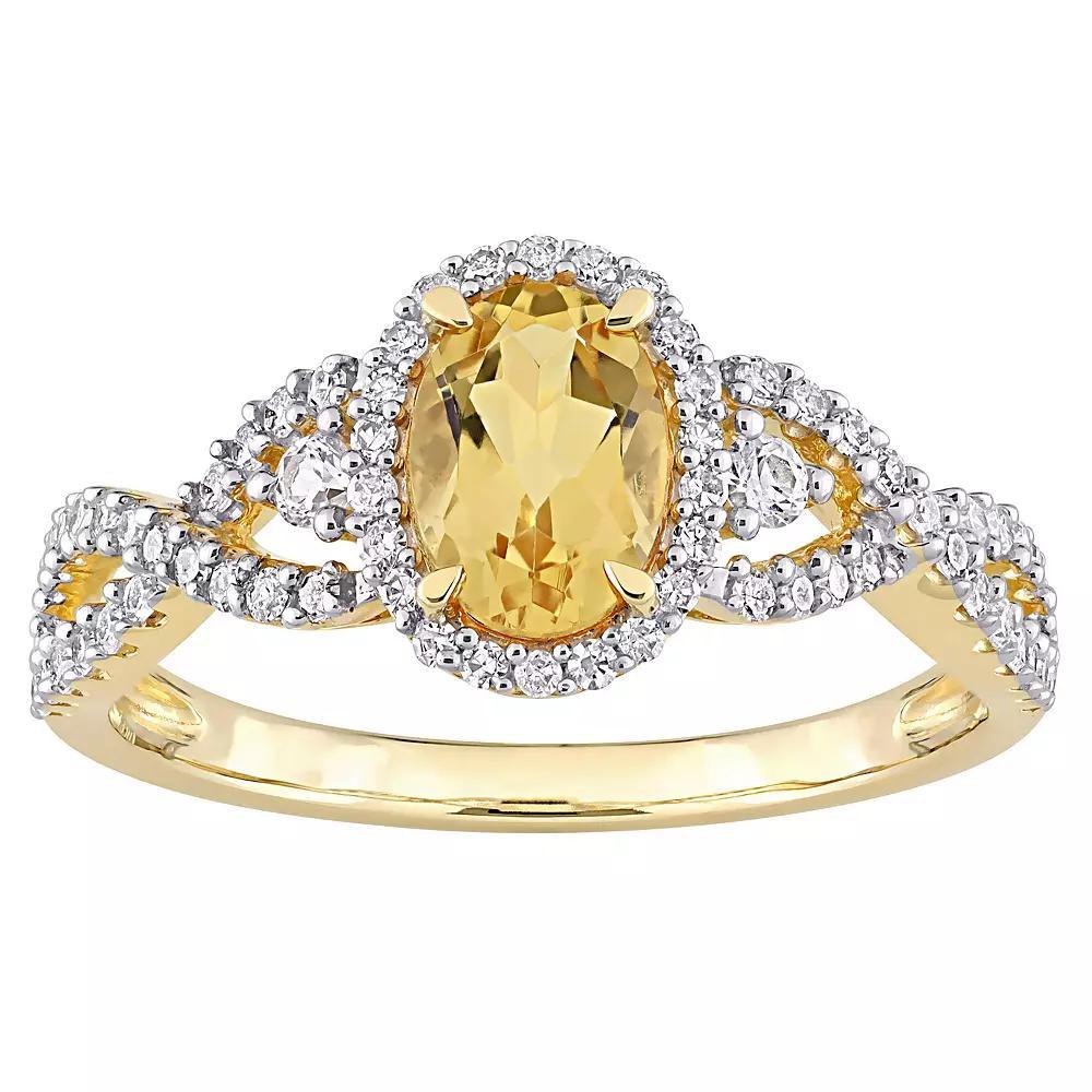 Stella Grace 10k Gold Citrine, White Sapphire & 1/3 Carat T.W. Diamond Halo Twist Ring, Women's, Size: 7 Product Image