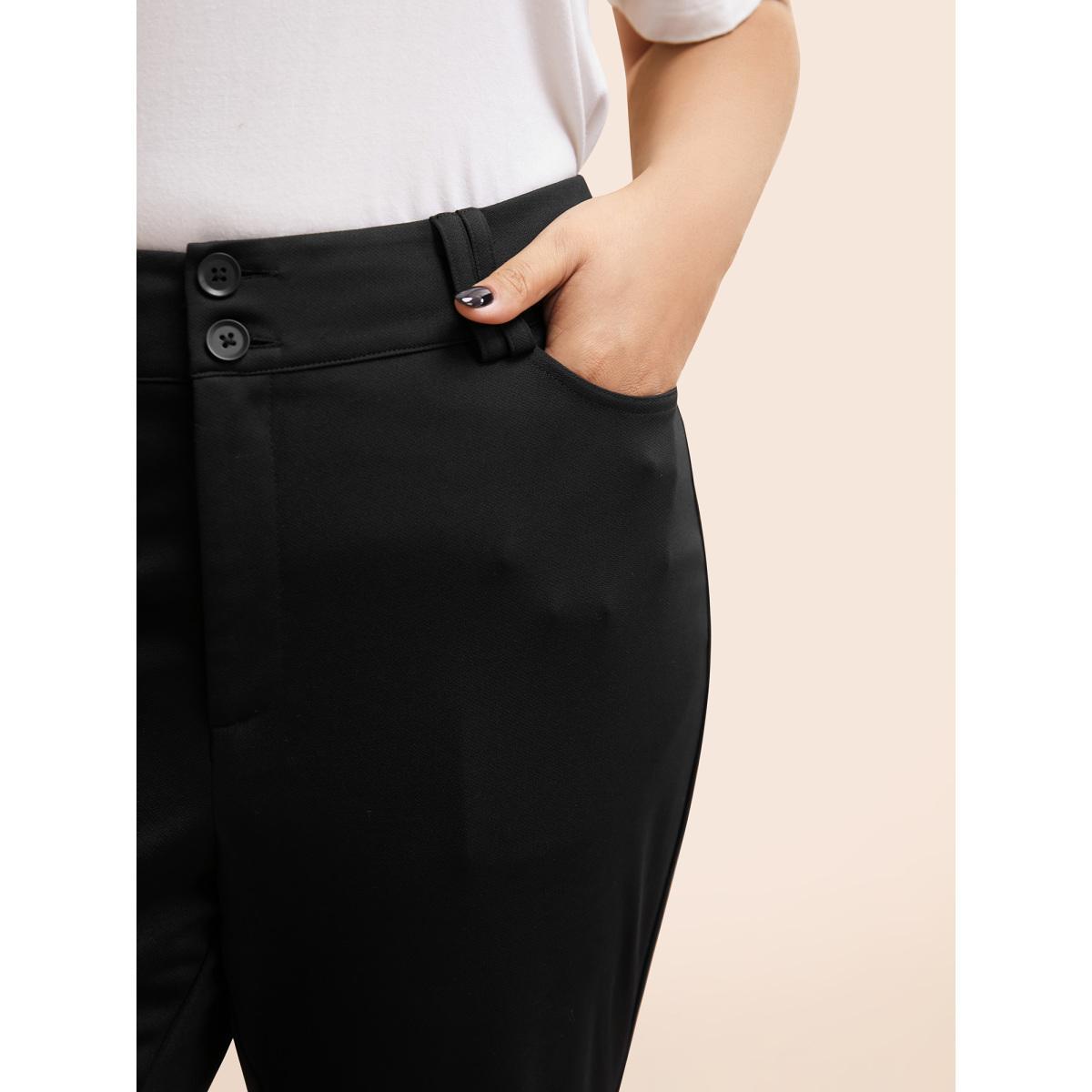 Plus Size Stretch Woven Double Button Drape Pants Women Aegean Workwear Essentials Bootcut Mid Rise Work Pants BloomChic 14-16/1X Product Image