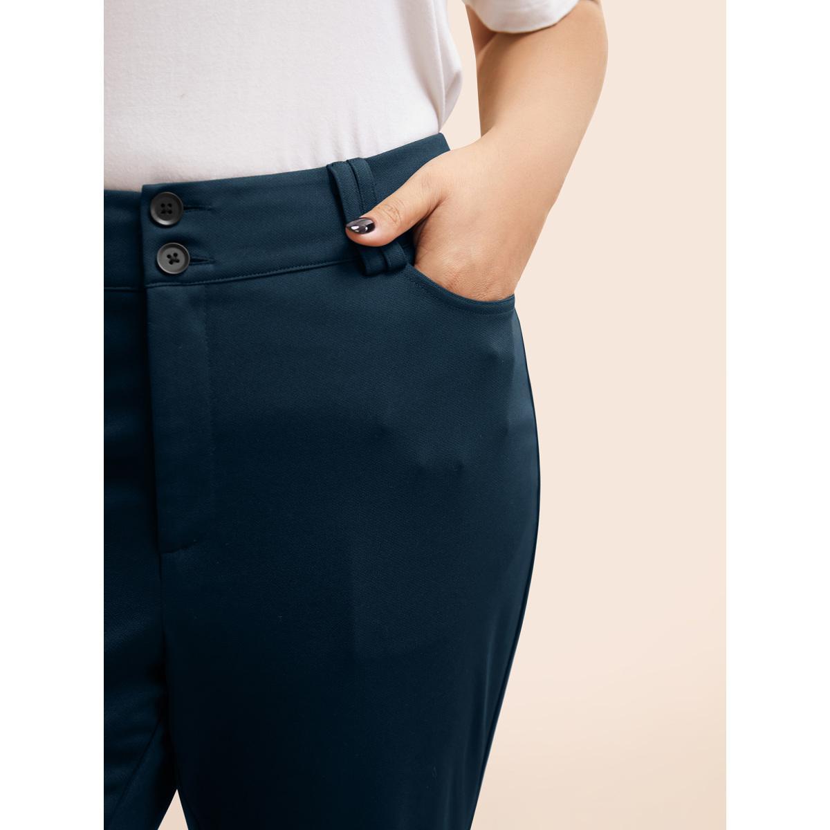 Plus Size Stretch Woven Double Button Drape Pants Women Aegean Workwear Essentials Bootcut Mid Rise Work Pants BloomChic 14-16/1X Product Image
