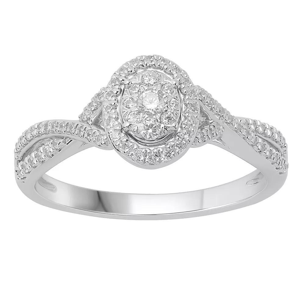 10k White Gold 1/3 Carat T.W. Diamond Oval Cluster Ring, Women's, Size: 6 Product Image