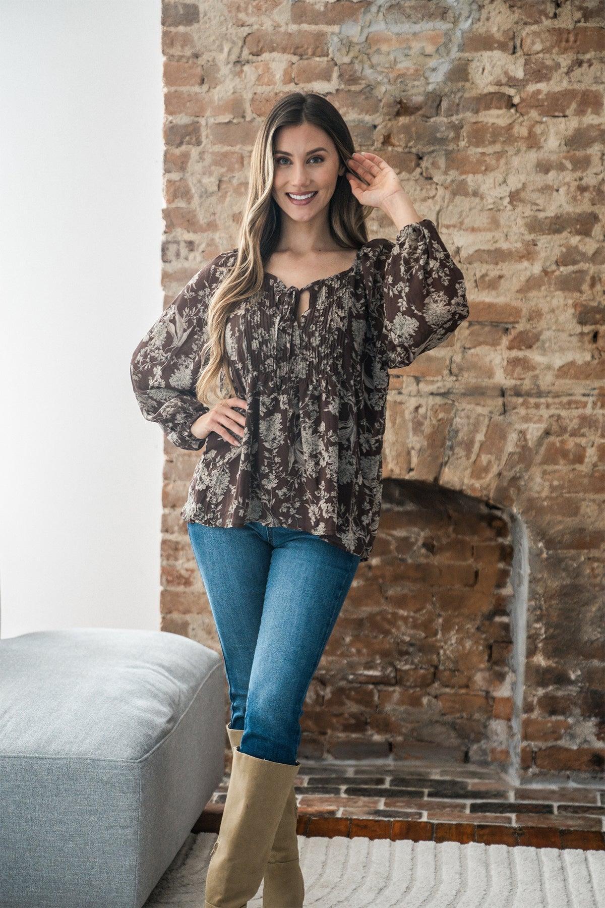Brown Floral Print Tie Detail Blouse - FINAL SALE Female Product Image