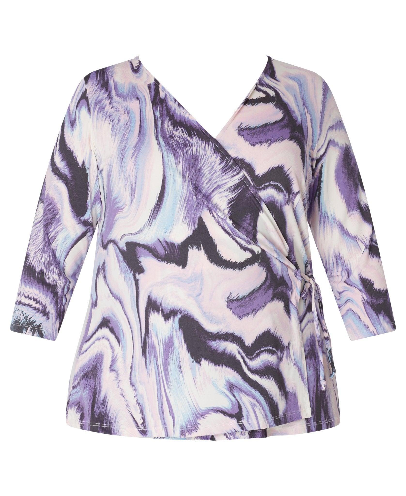 Inner Beauty Plus 3/4 Sleeve Surplice Front V-Neck Mauve Marble Top Product Image