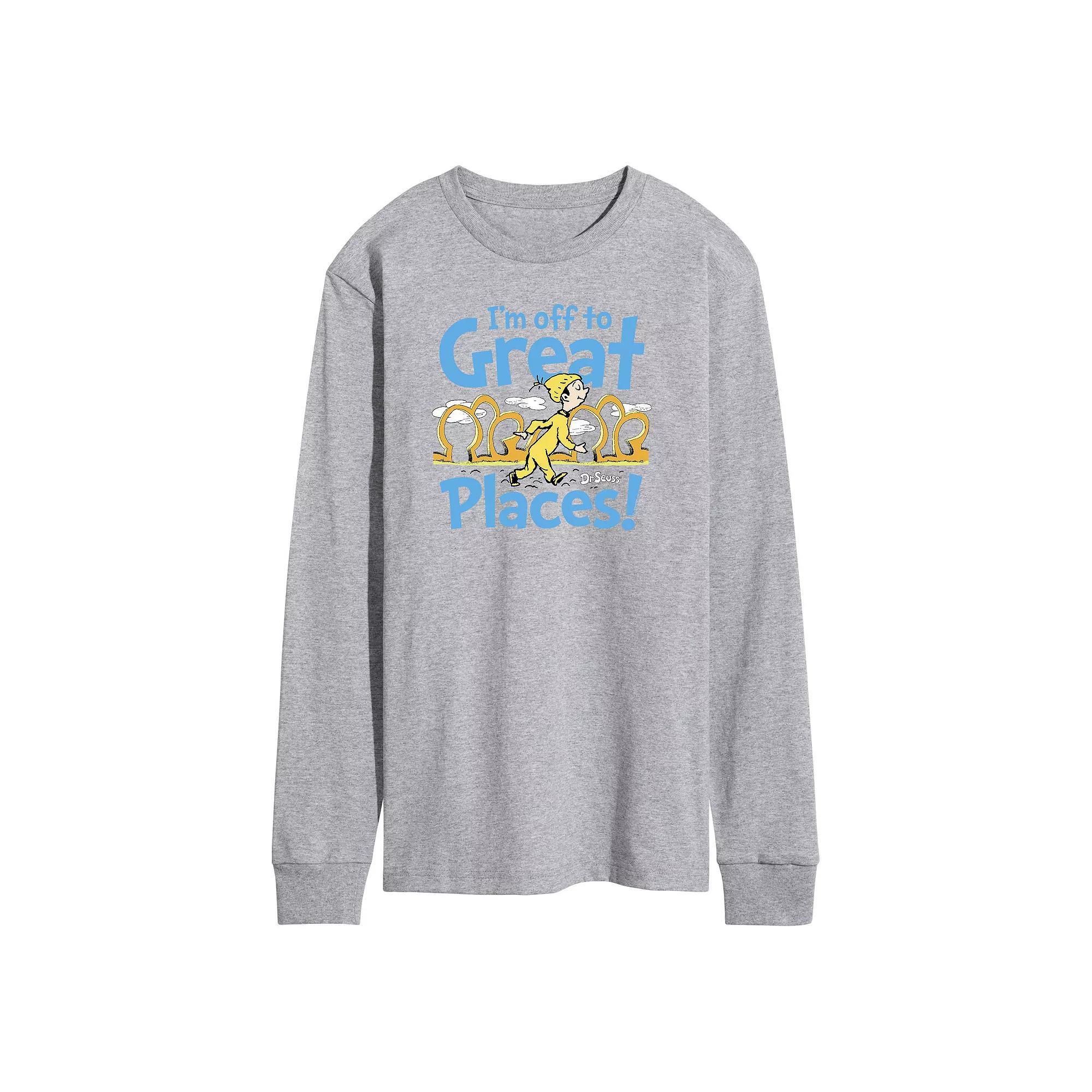 Mens Dr. Seuss Great Places Long Sleeve Tee Athletic Grey Product Image