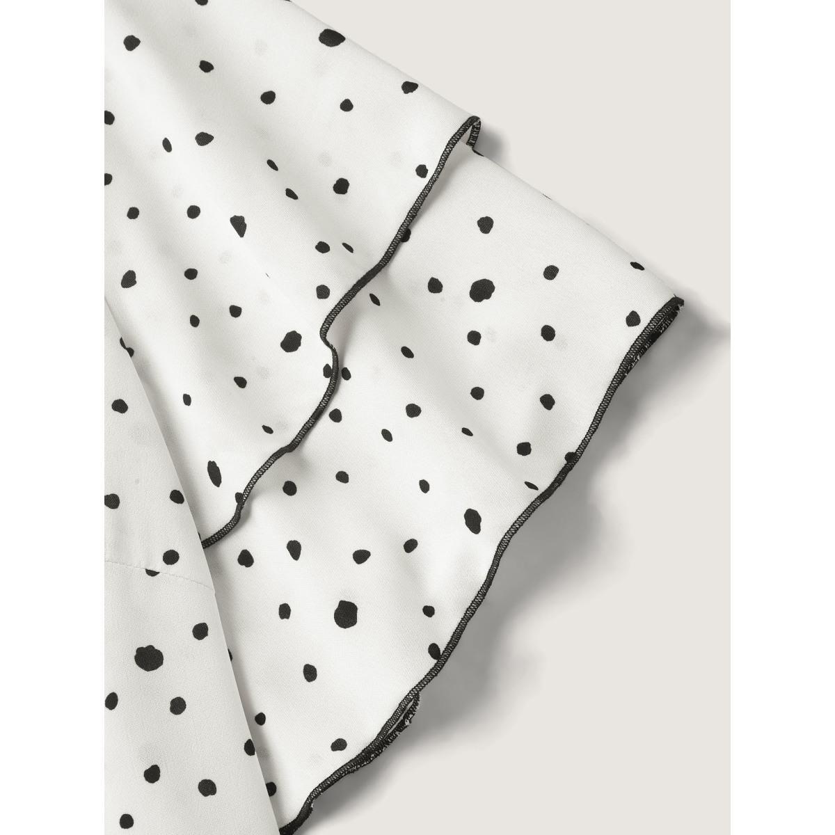 Plus Size Originalwhite Polka Dots Contrast Layered Sleeve Blouse Women Short sleeve Round Neck Work Blouses BloomChic 12/L Product Image