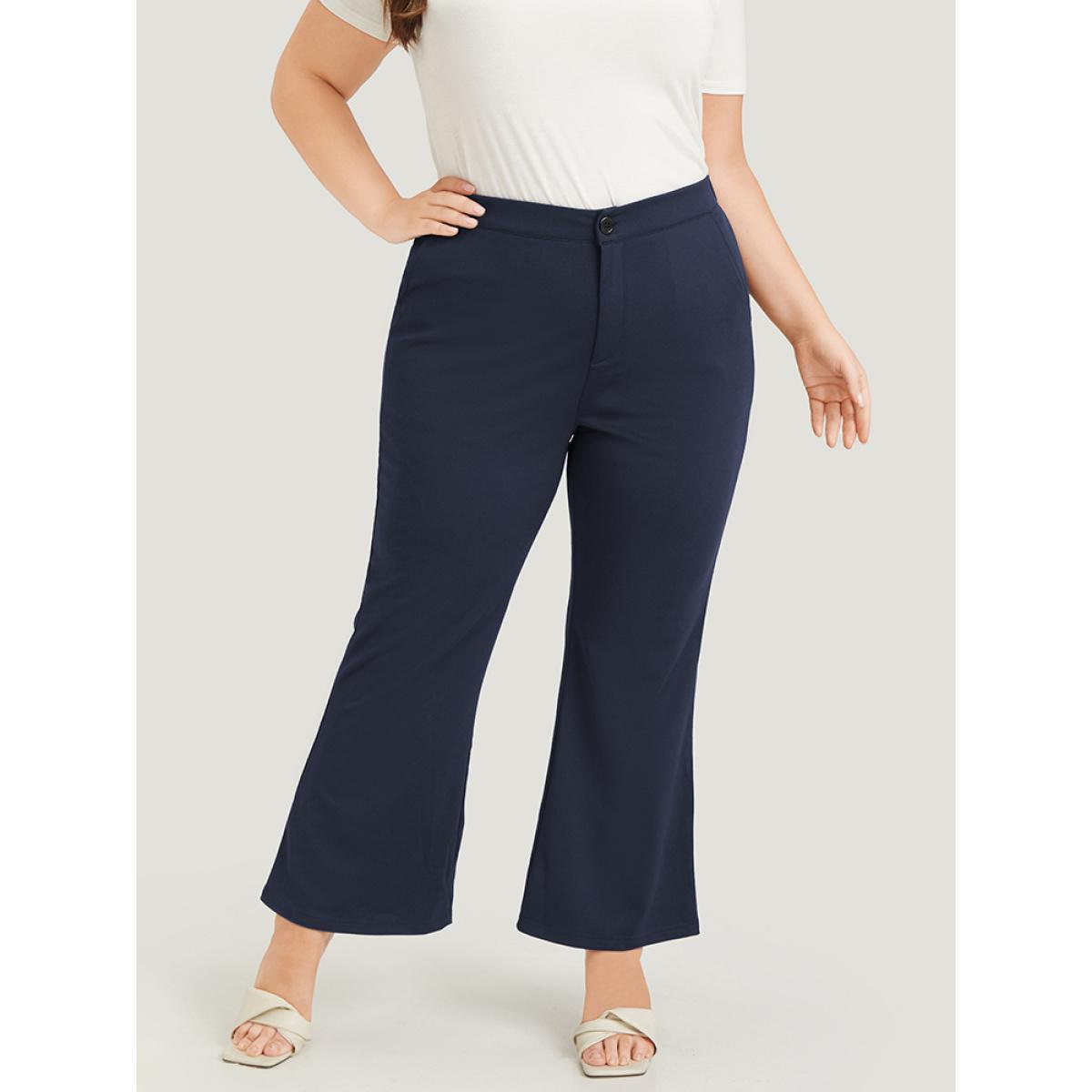 Plus Size Solid Flare Leg Pocket Pants Women Indigo Office Flare Leg High Rise Work Pants BloomChic 12/L Product Image