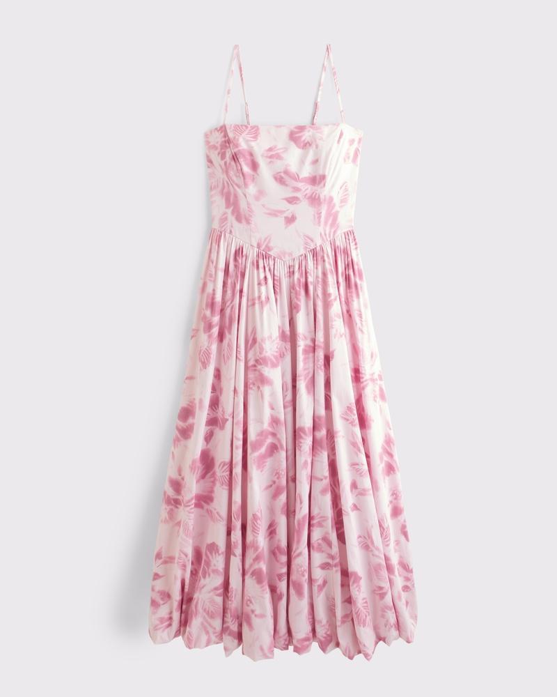 Dipped-Waist Bubble Hem Midi Dress Product Image