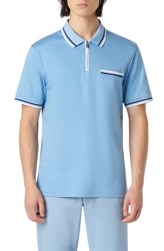 BUGATCHI Men's Pima Cotton Quarter-zip Polo Shirt In Air Blue Product Image