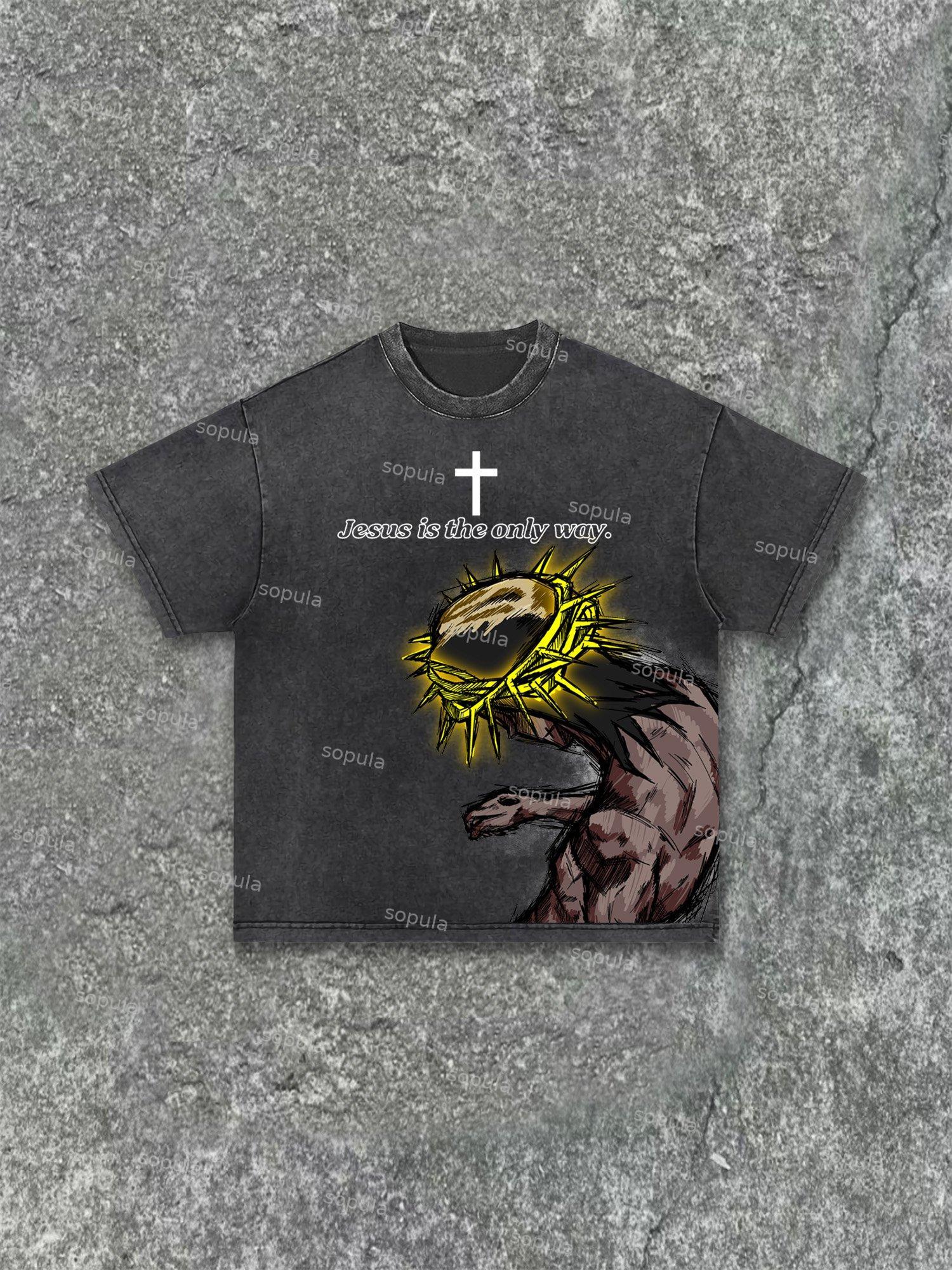 Jesus Is The Only Way Graphic Acid Wash T-shirt Product Image