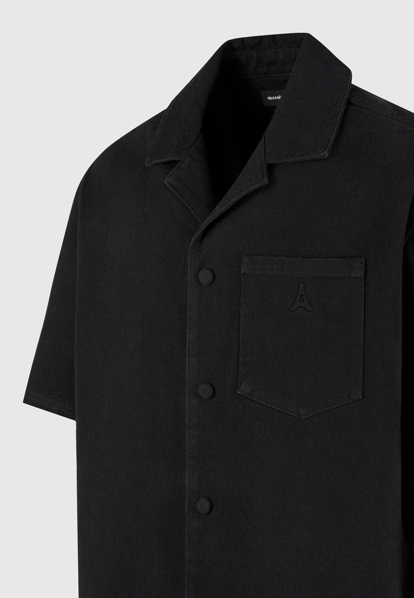 Boxy Denim Revere Shirt - Black Male Product Image