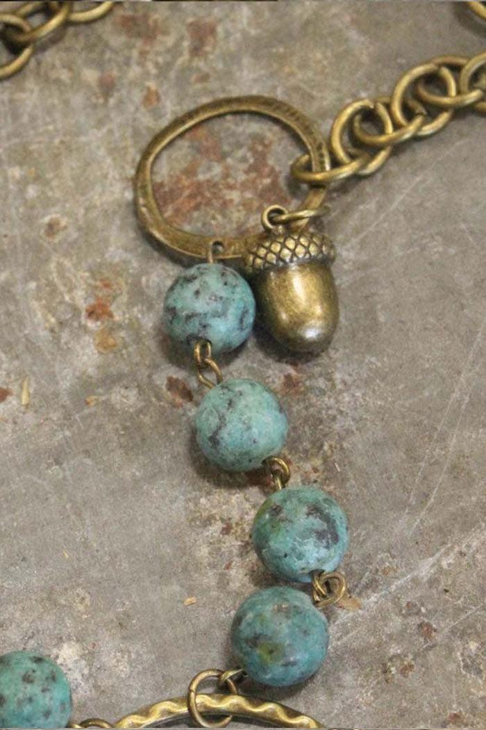 African Turquoise Beaded Rosary Leaf Drop Pendant Necklace Product Image