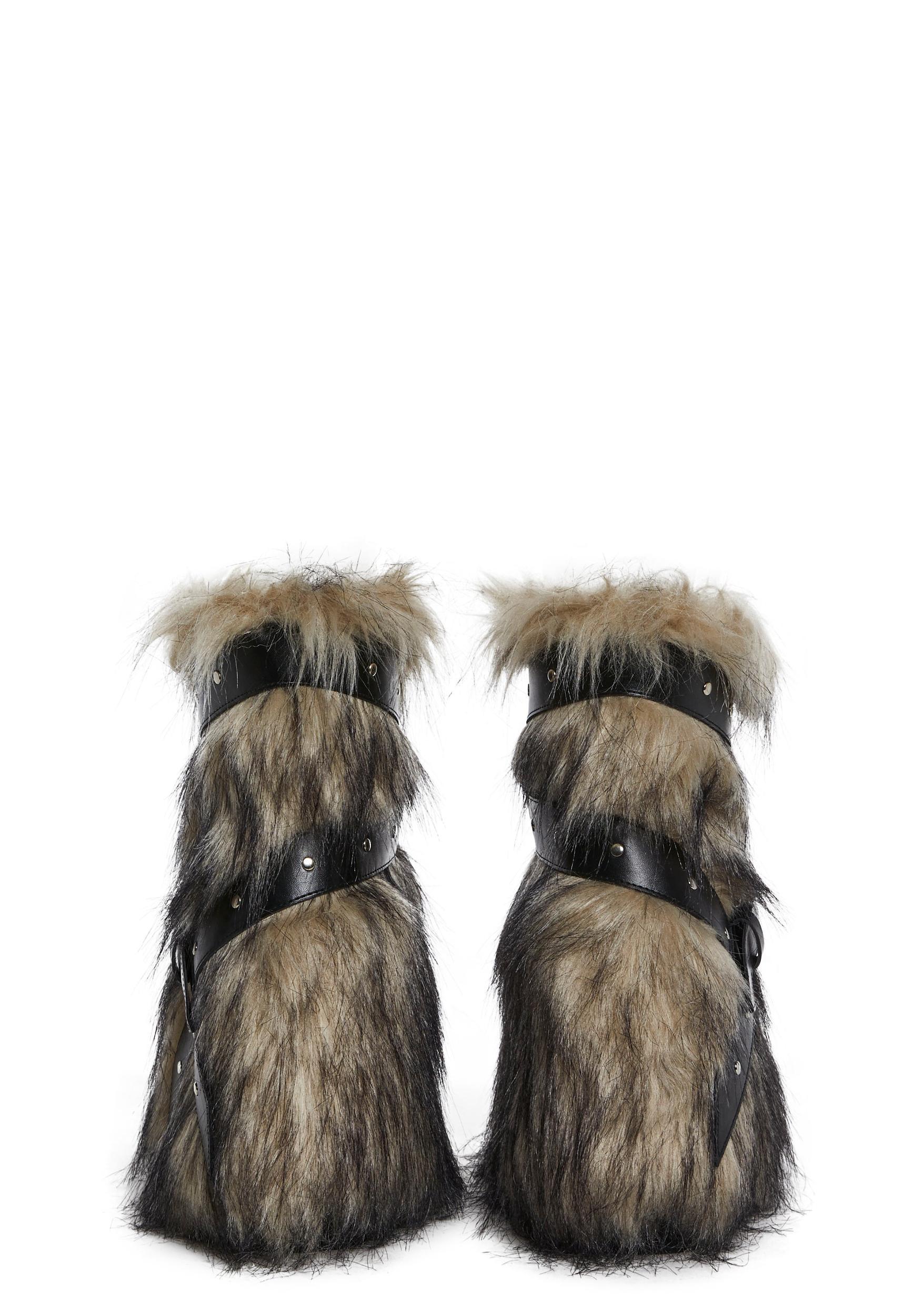 Club Exx Burning Man Faux Fur Platform Boots Rave Festival - Off White Product Image