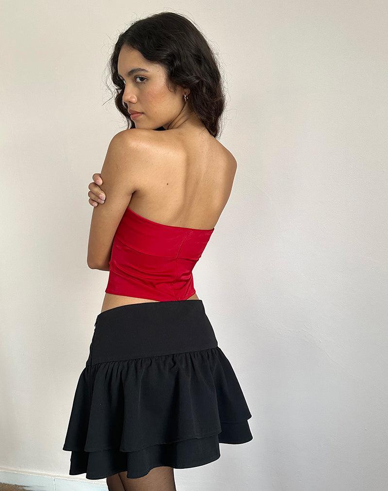 Astrum Satin Bandeau Top in Red with Black Rose Female Product Image