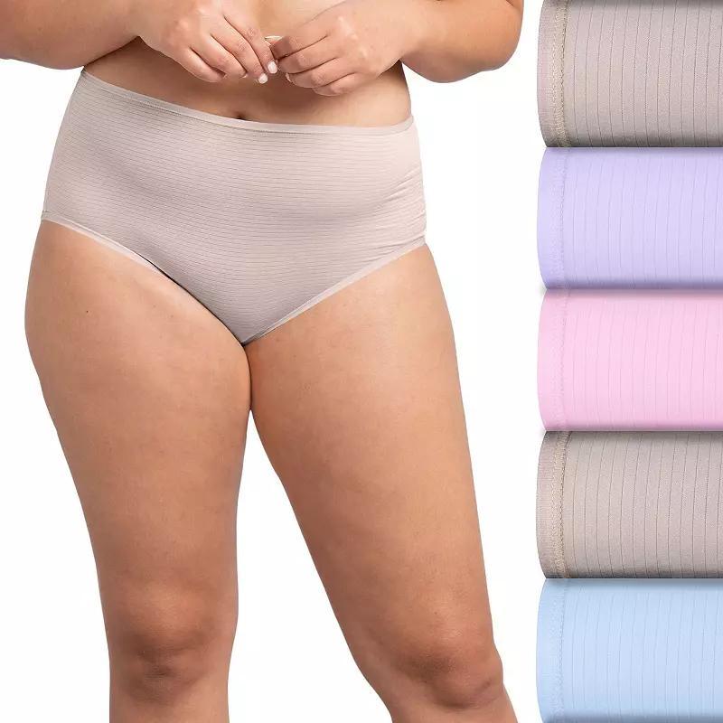 Women's Fruit of the Loom® Signature 5-pack Breathable Cooling Stripes Brief Panty 5DBCSBRK, Size: 9, Purple Petal Asst Product Image