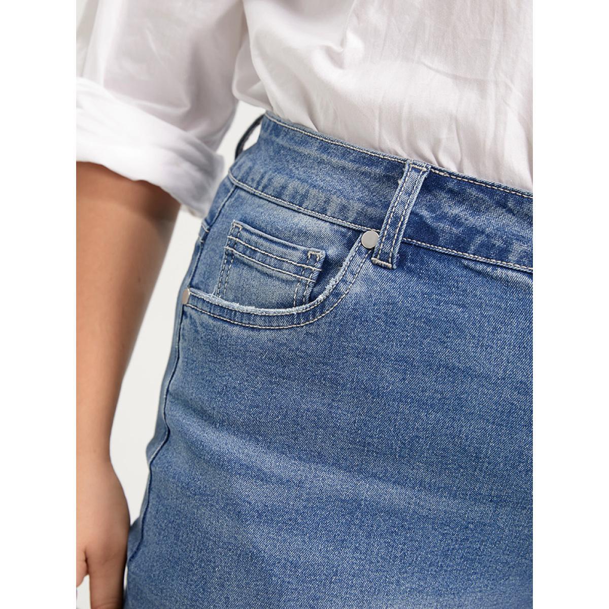 Plus Size Boyfriend Wide Leg Slightly Stretchy High Rise Medium Wash Jeans Women Stone Casual Plain Low stretch Pocket Jeans BloomChic 14/1X Product Image