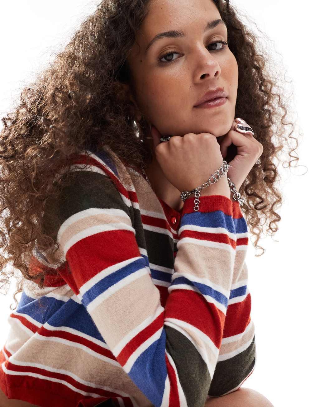 Daisy Street soft touch knit cardigan in multi stripe Product Image