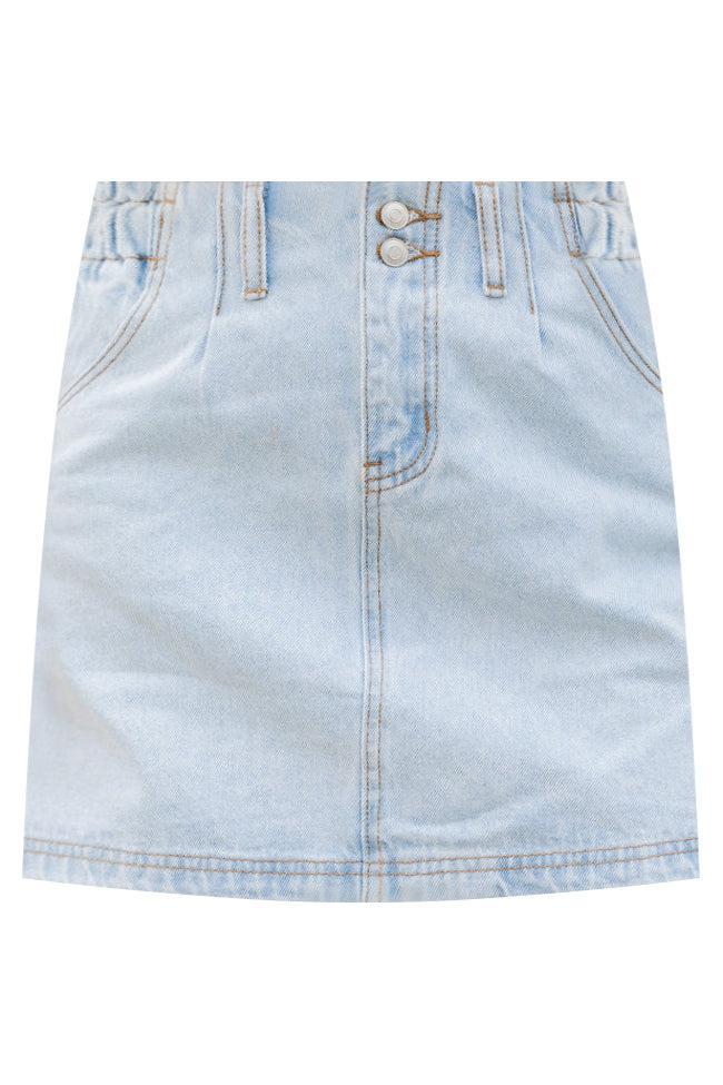 I've Been Thinking Light Wash Denim Paper Bag Waist Mini Skirt SALE Product Image