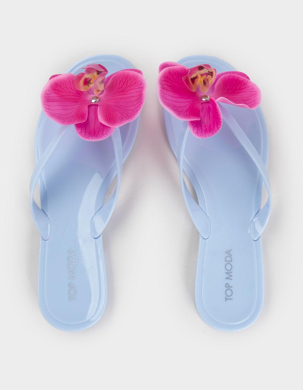 TOP MODA Hibiscus Womens Flip Flops - LIGHT BLUE Product Image