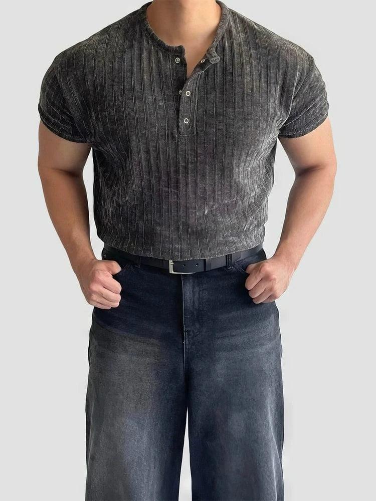 RT No. 19030 GRAY HENRY COLLAR KNIT SHORT SLEEVE Product Image