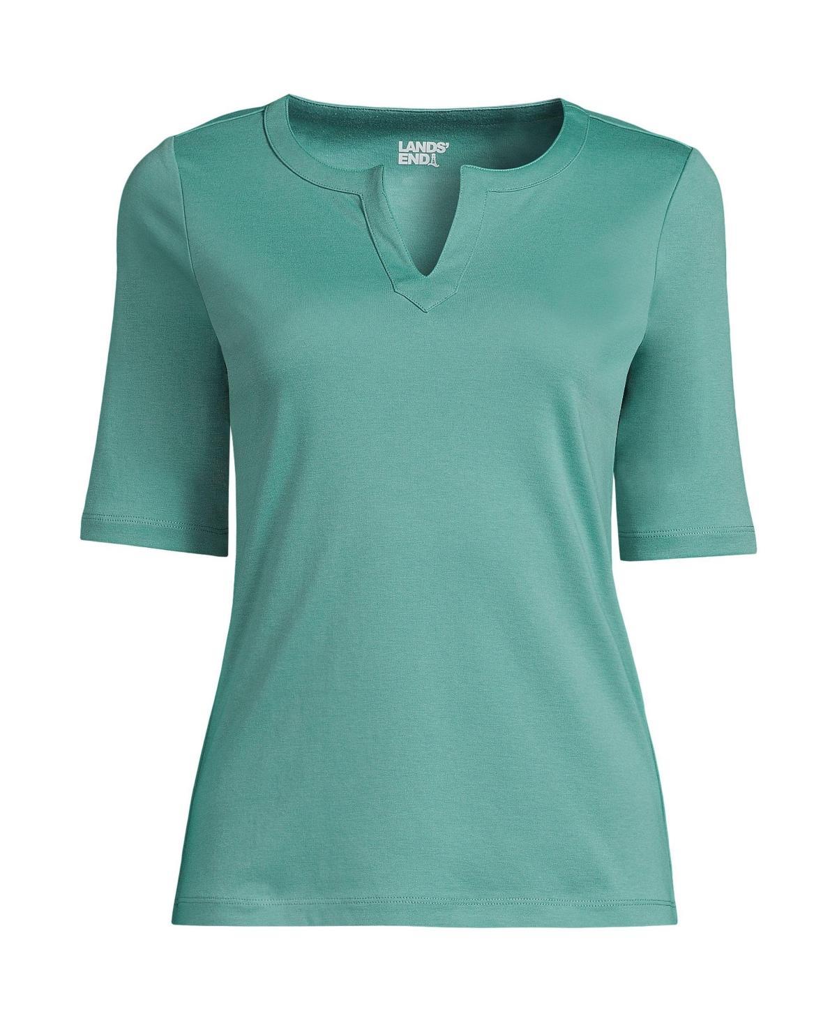 Womens Lands End Modern Half Sleeve Splitneck Top Blue Shadow Product Image