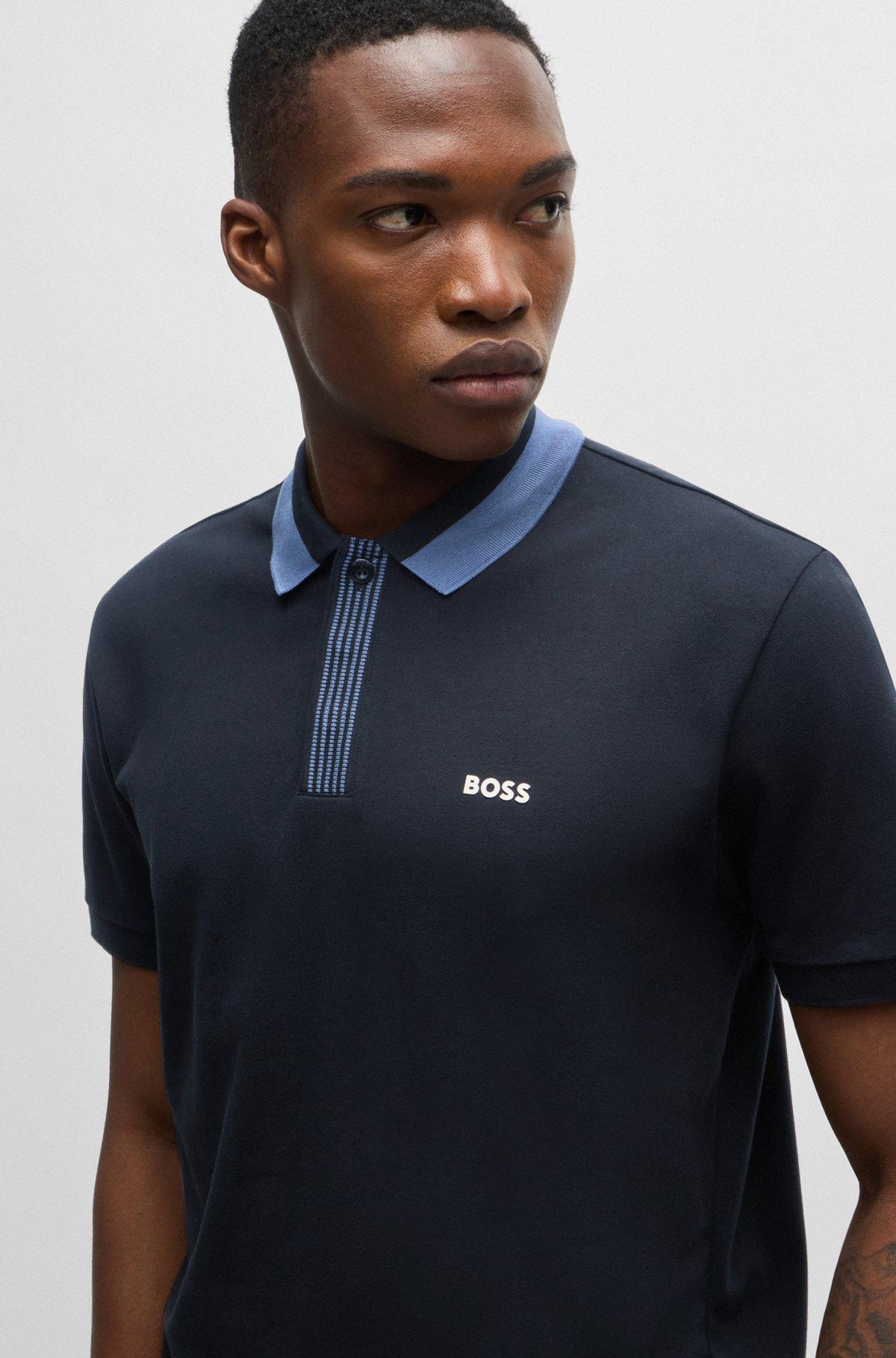 Stretch-cotton polo shirt with contrast logo Product Image