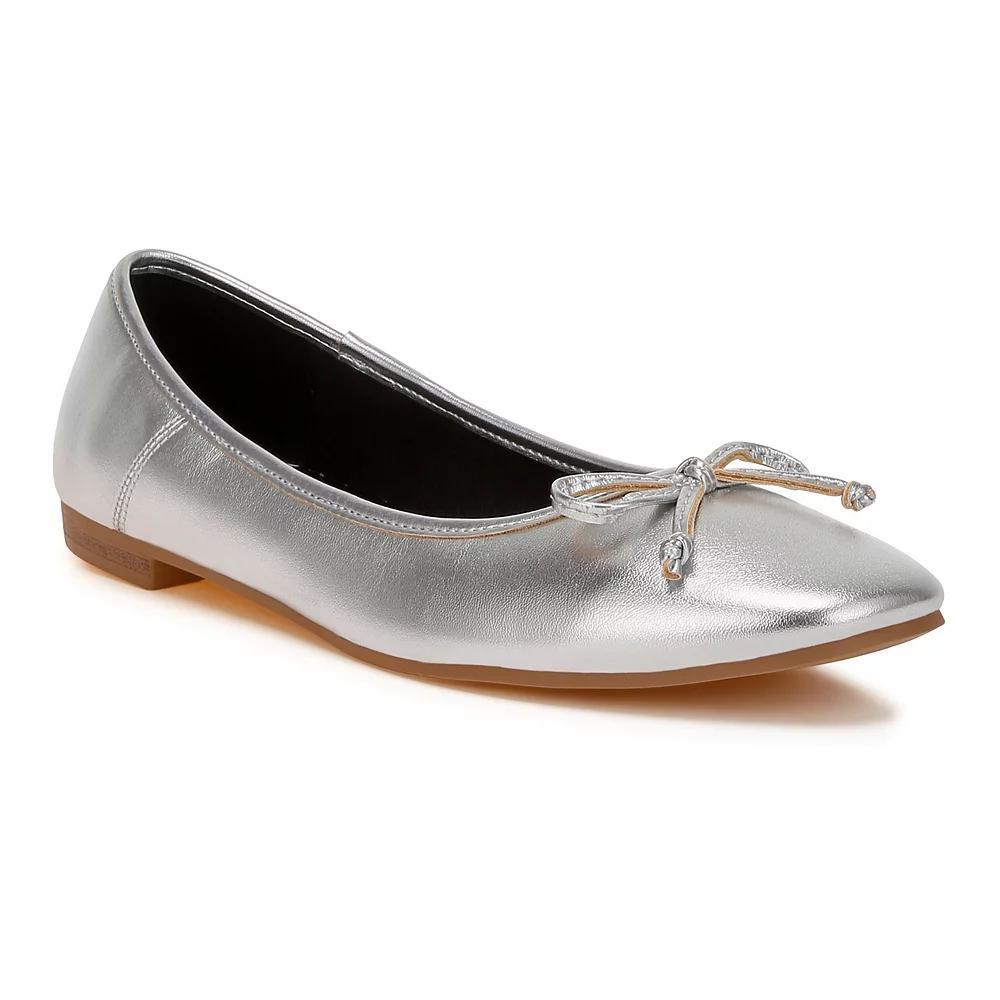 Rag & Co Enchanted Women's Bow Detail Metallic Ballet Flats, Size: 5, Silver Product Image