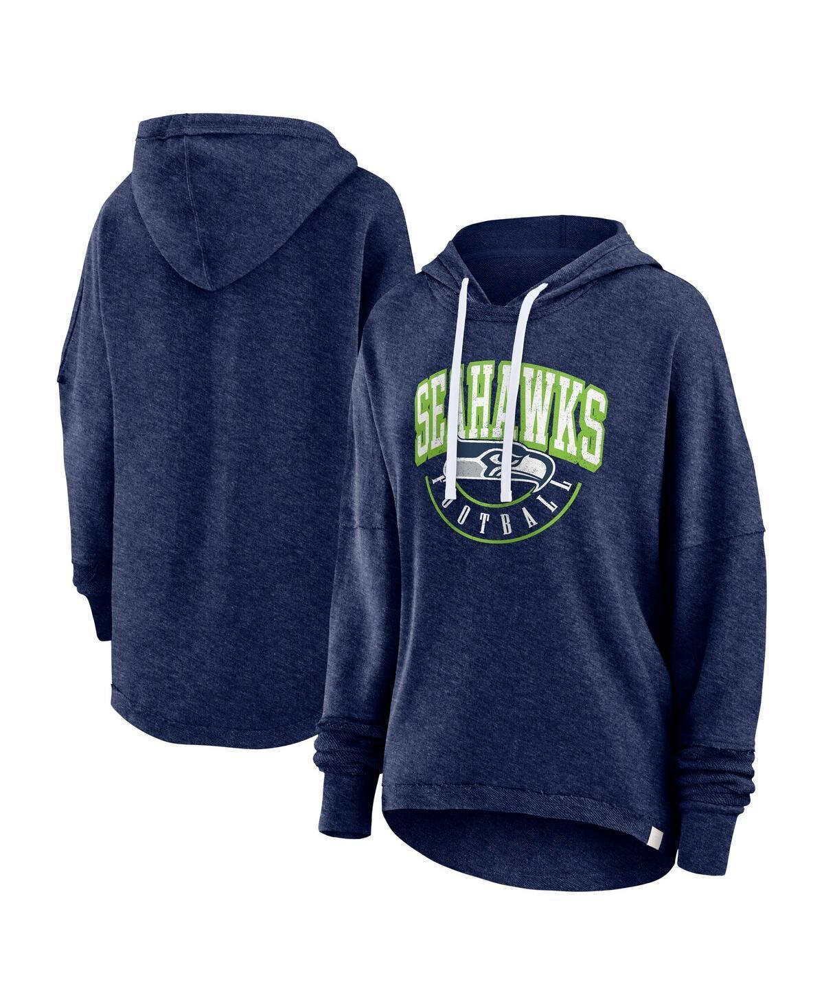 Women's Fanatics Branded Navy Seattle Seahawks Lightewight Modest Crop Lounge Helmet Arch Pullover Hoodie, Size: Large, Blue Product Image