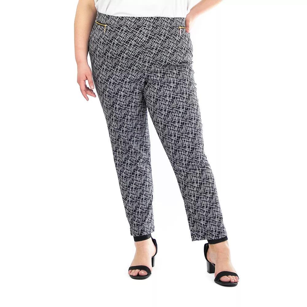 Plus Size Nina Leonard Ankle Length Millennium Pants, Women's, Size: 3XL, Black White Product Image