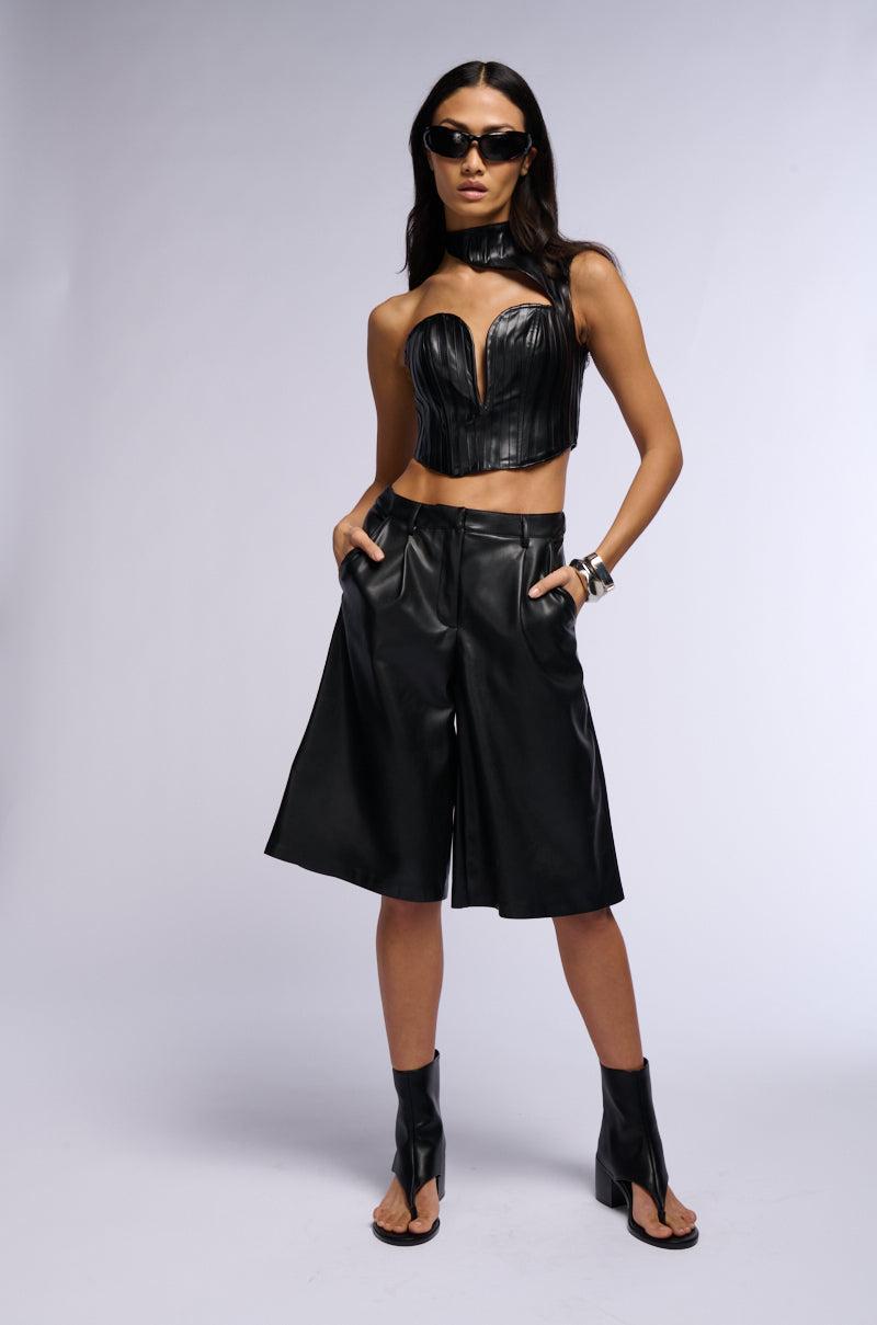 BLAIR FAUX LEATHER MOCK NECK CORSET TOP Product Image