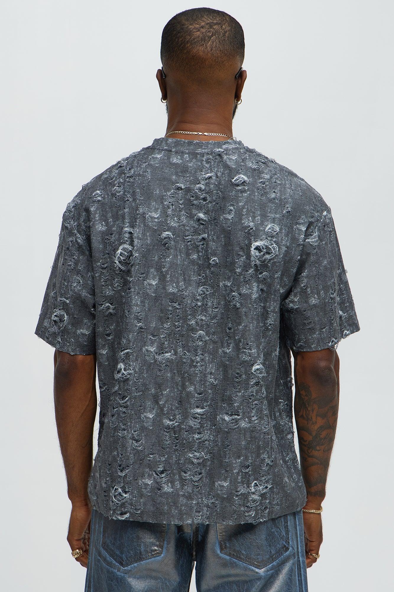 Distressed Relaxed Short Sleeve Tee Shirt - Charcoal Product Image