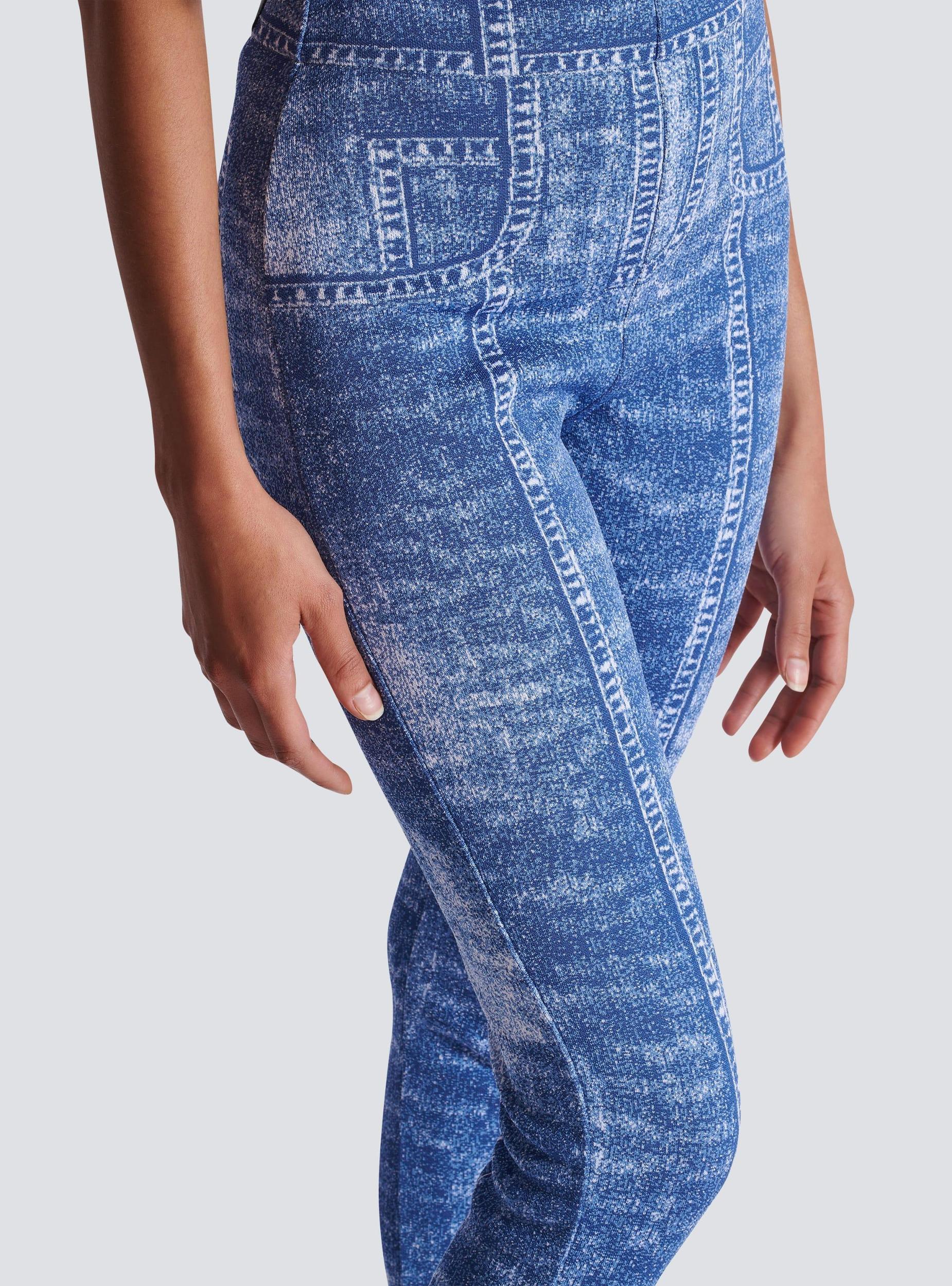 Jacquard knit leggings with denim effect Product Image