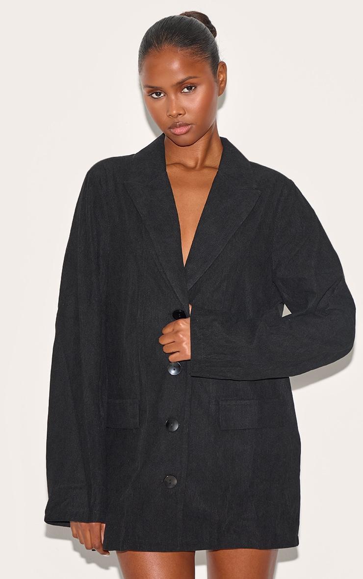  Black Cord Oversized Blazer Dress Product Image