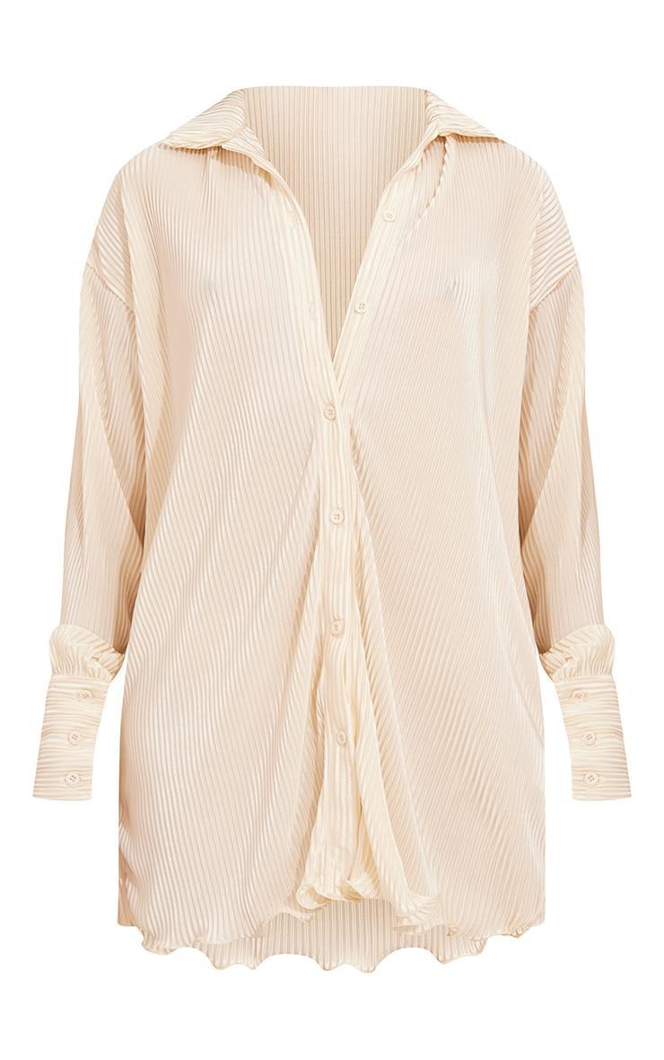 Cream Plisse Frill Hem Shirt Dress Product Image