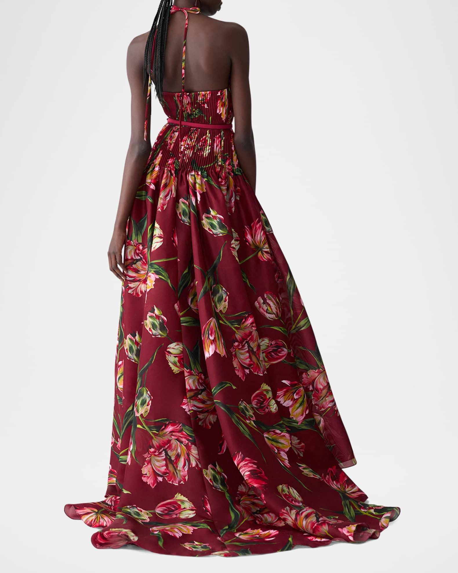 Plunging Halter Pleated Drop-Waist Gown Product Image