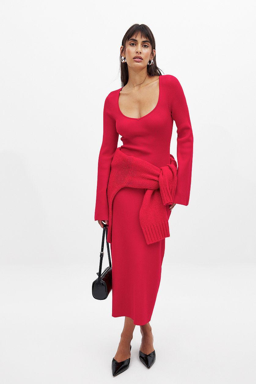 Fine Knitted Trumpet Sleeve Midi Dress Product Image