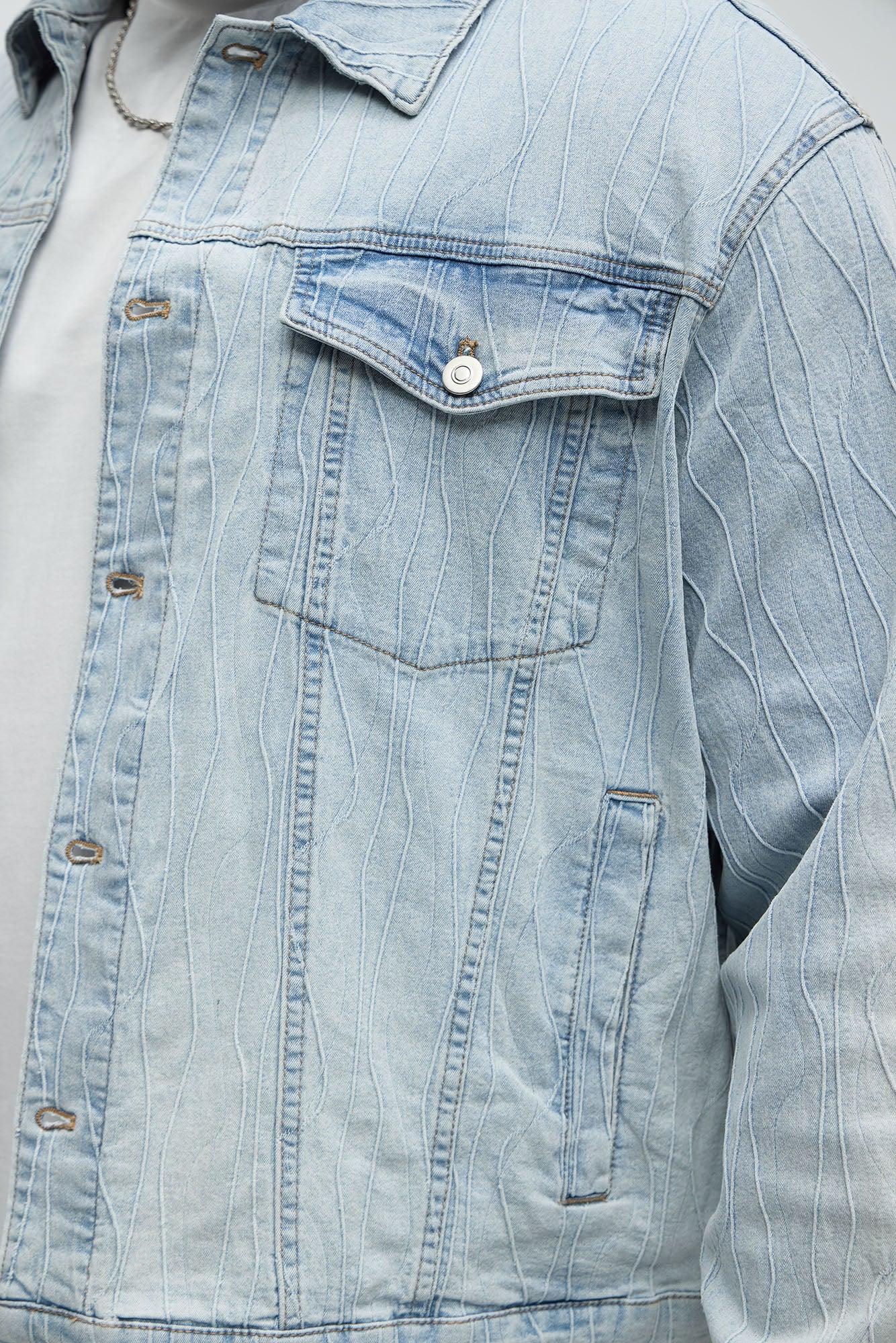 Wavy Jacquard Trucker Denim Jacket - Light Wash Product Image