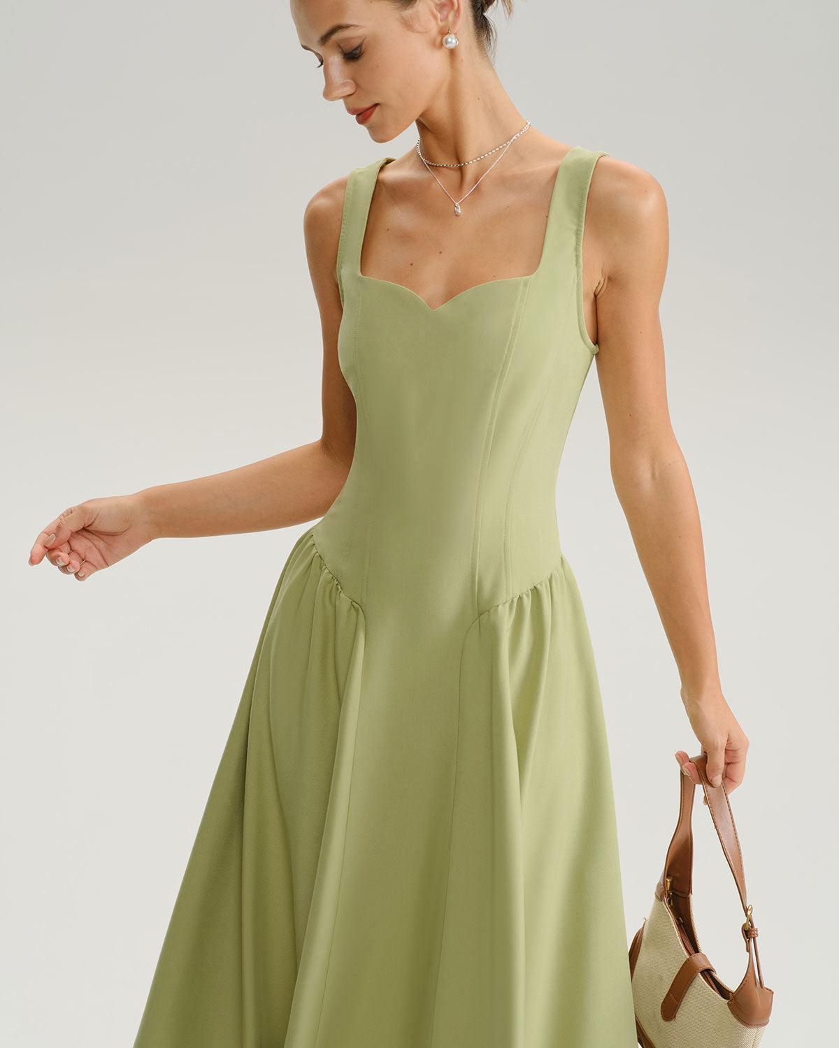 Green Sweetheart Neck Slip Midi Dress Product Image