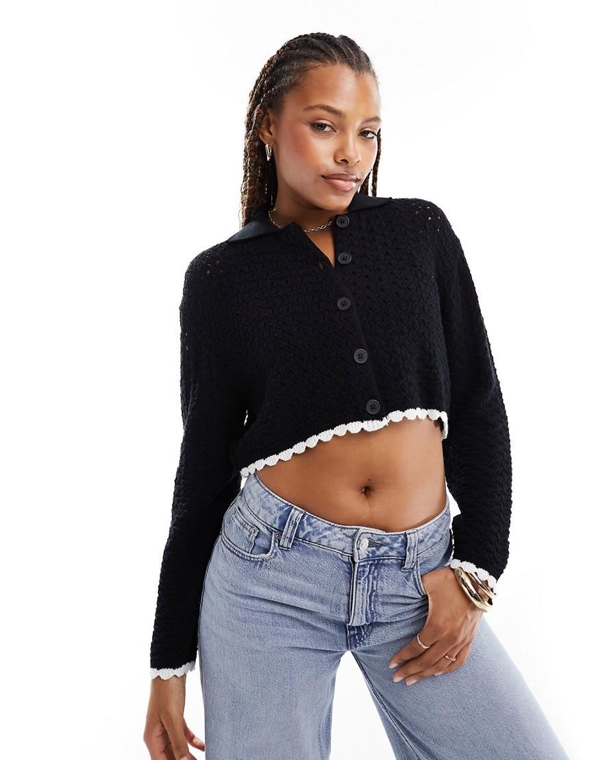 ASOS DESIGN open stitch knit shirt cardigan with tipping Product Image