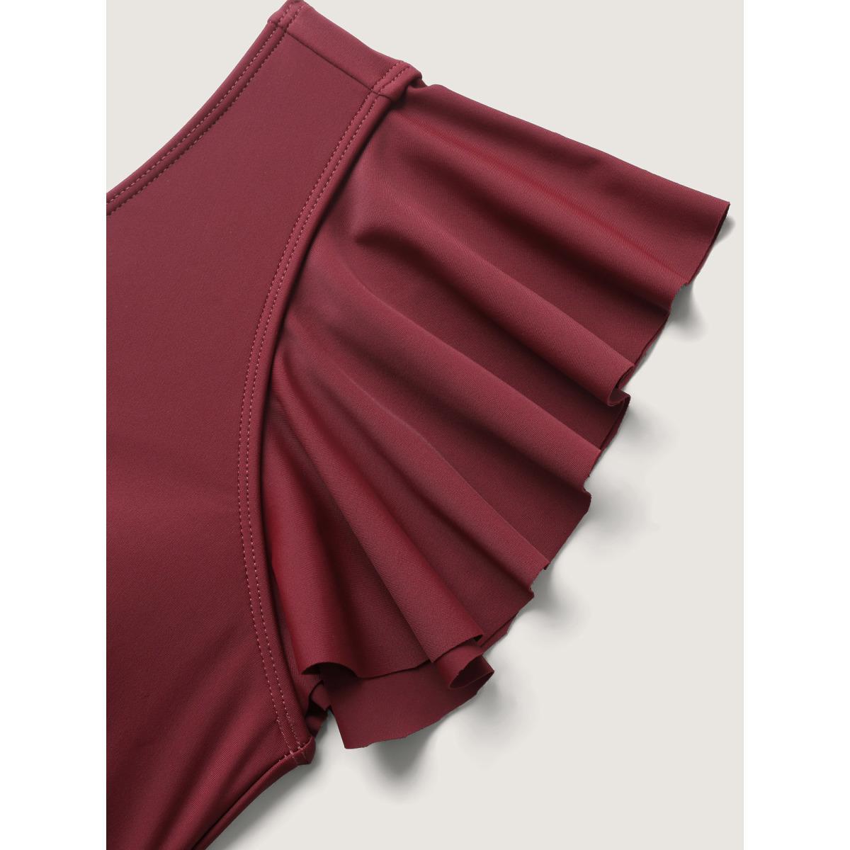 Plus Size Pleated Waist Flutter Sleeve Swim Dress Women's Swimwear Deepred Beach Bodycon V-neck High stretch Curve Swim Dresses BloomChic 22-24/3X Product Image