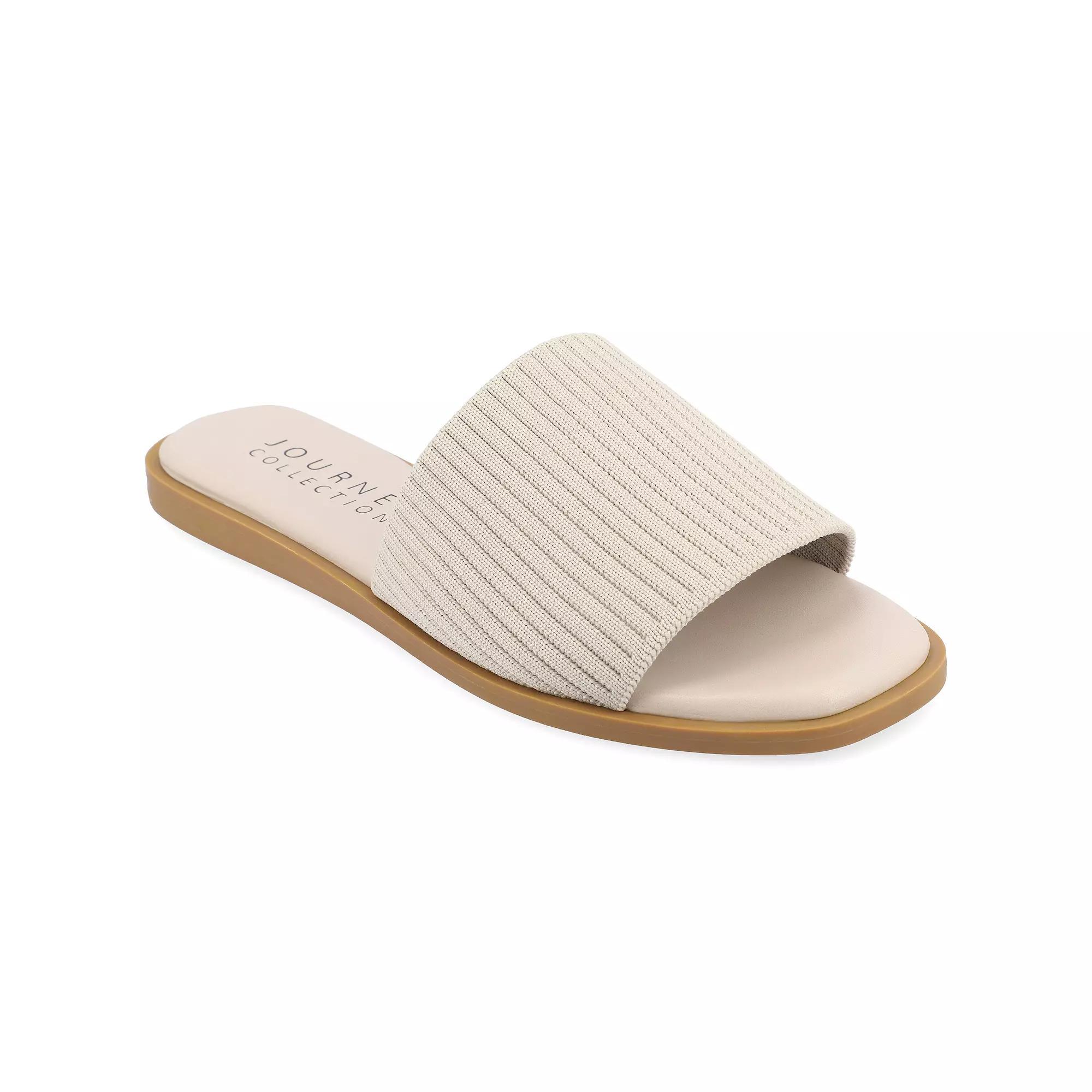 Journee Prisilla Womens Tru Comfort Foam Linen Slip On Slide Sandals Brown Product Image