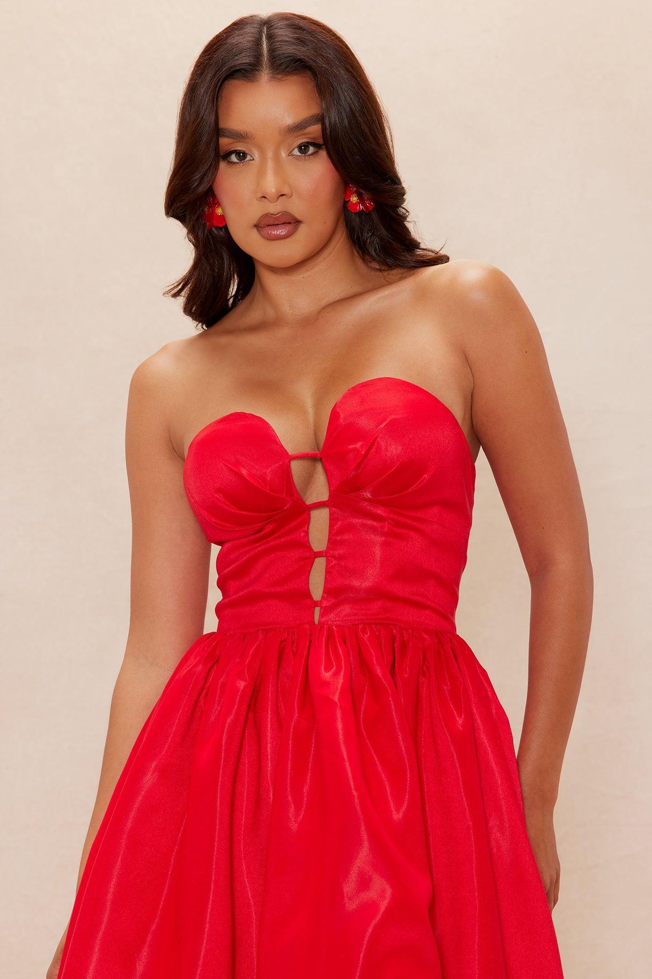 Milan High Low Taffeta Gown   - Red Female Product Image