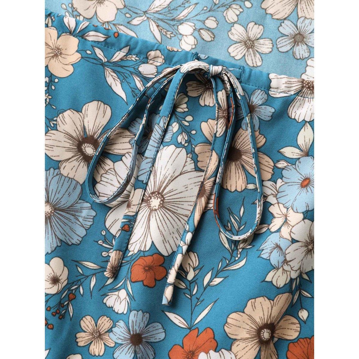 Plus Size Floral Print Shirred Waist Midi Dress Mediumblue Women Square Neck Sleeveless Curvy BloomChic 14-16/1X Product Image