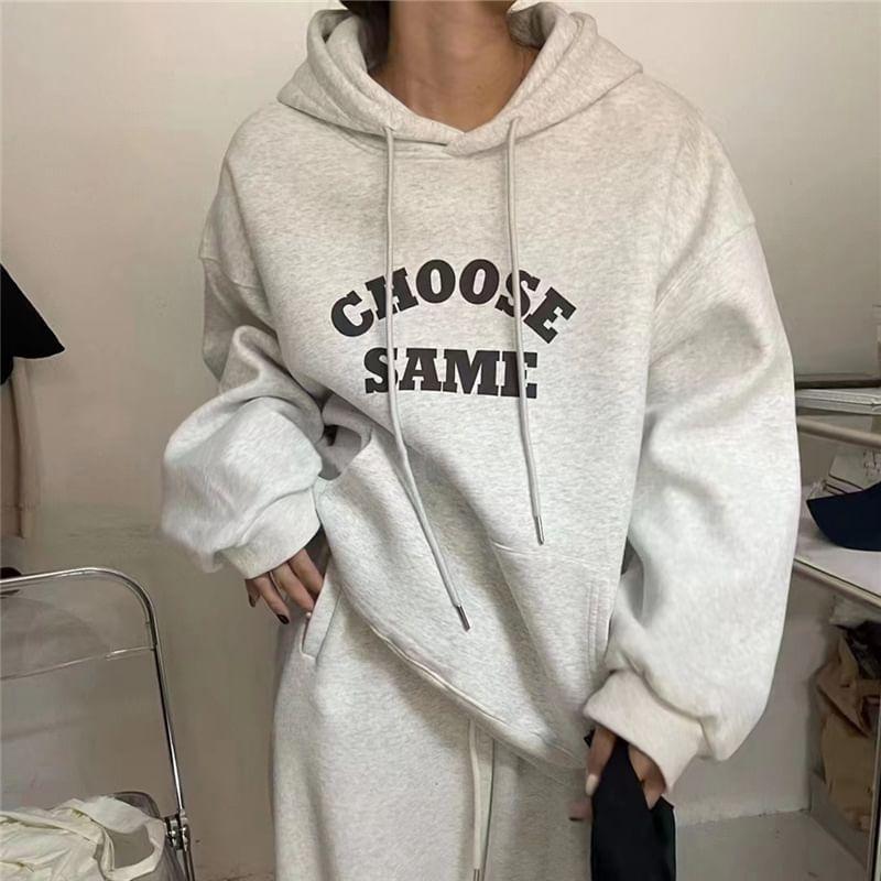 Long Sleeve Lettering Print Loose-Fit Hooded Pullover Product Image
