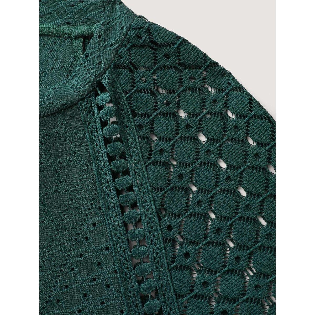 Plus Size Eyelet Trim Lace Cut-Out Solid T-Shirt Cyan Women Round Neck Everyday-Casual T-shirts BloomChic 12/L Product Image